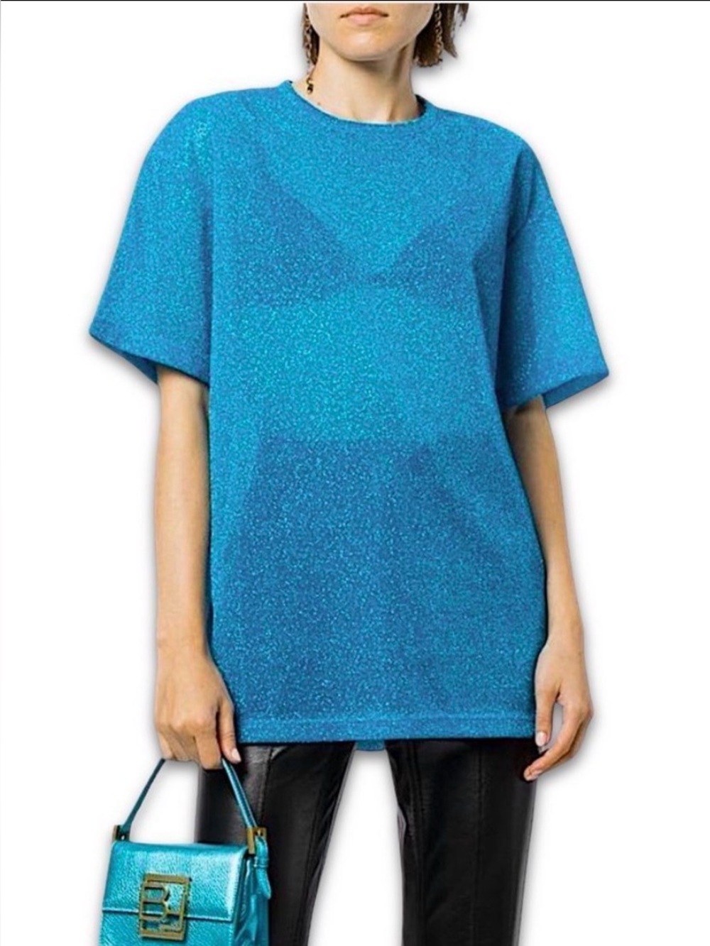 Cynthia Rowley Glitter Tee in Metallic Blue
